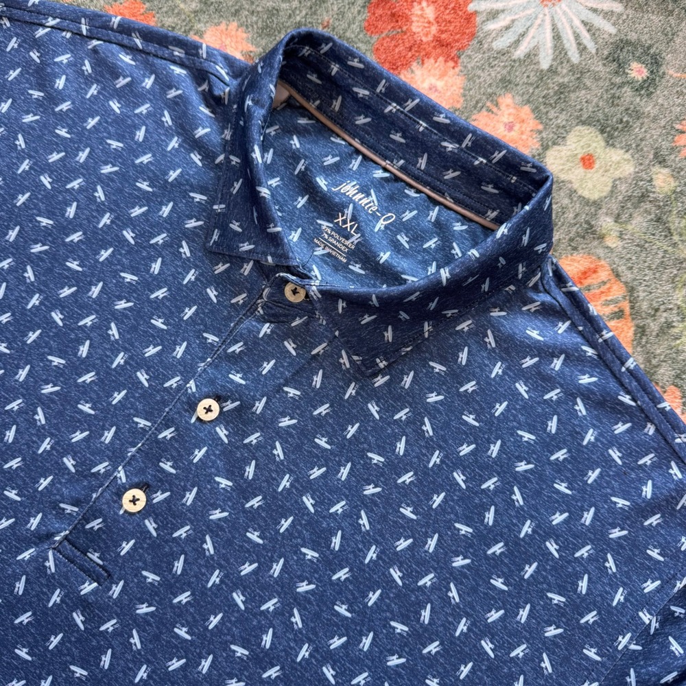 Johnnie-O Mens XXL‎ Blue Logo Print Performance Polo Albuquerque Country Club